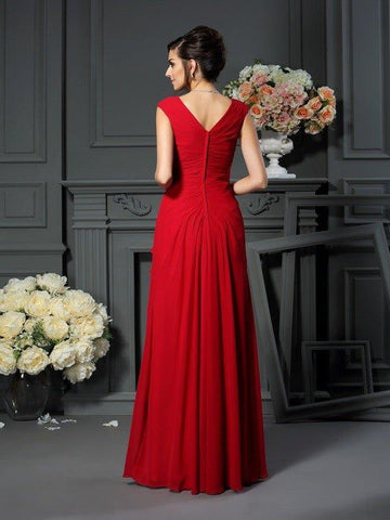 A-Linie/Princess-Linie V-Ausschnitt Handgemachte Blume Ärmellos Lange Chiffon Brautmutterkleider