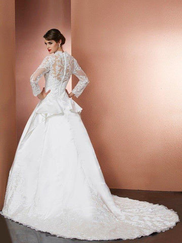 A-Linie/Princess-Linie V-Ausschnitt Lange Ärmel Applikationen Lange Satin Brautkleider