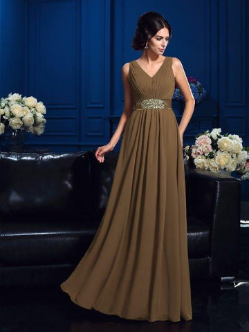 Vestidos de mãe da noiva em chiffon, corte A/princesa, decote em V, pregas, sem mangas