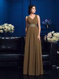 Vestidos de mãe da noiva em chiffon, corte A/princesa, decote em V, pregas, sem mangas