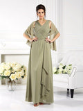 Vestidos de mãe da noiva em chiffon, corte A/princesa, decote em V, pregas, sem mangas