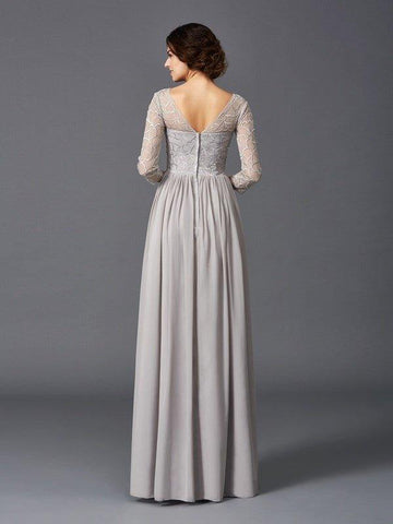 A-Linie/Princess-Linie V-Ausschnitt Rüschen 3/4 Ärmel Lang Chiffon Brautmutterkleider
