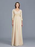 Abito da Sposa per la Madre della Sposa in Chiffon con Scollo a V, Balze, Linea A/Principessa e Lunghezza Pavimento