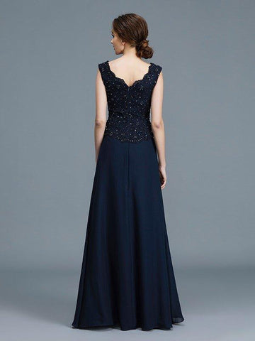A-Linie/Princess-Linie V-Ausschnitt Rüschen Bodenlang Chiffon Ärmellos Kleider für die Brautmutter