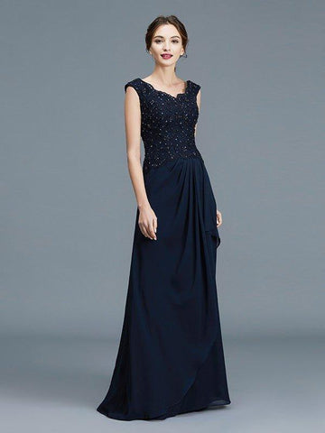 A-Linie/Princess-Linie V-Ausschnitt Rüschen Bodenlang Chiffon Ärmellos Kleider für die Brautmutter