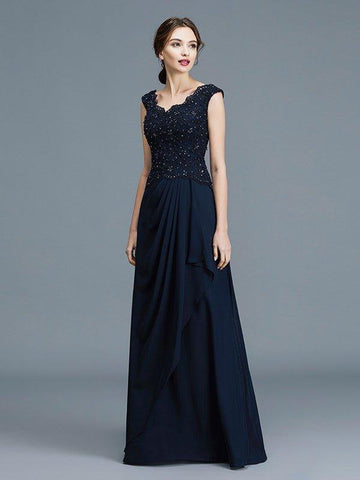 A-Linie/Princess-Linie V-Ausschnitt Rüschen Bodenlang Chiffon Ärmellos Kleider für die Brautmutter