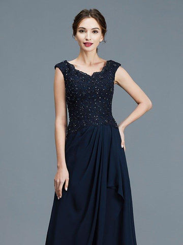 A-Linie/Princess-Linie V-Ausschnitt Rüschen Bodenlang Chiffon Ärmellos Kleider für die Brautmutter