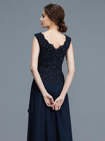 A-Linie/Princess-Linie V-Ausschnitt Rüschen Bodenlang Chiffon Ärmellos Kleider für die Brautmutter