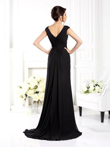 A-Linie/Princess-Linie V-Ausschnitt Rüschen Ärmellos Lange Chiffon Brautmutterkleider