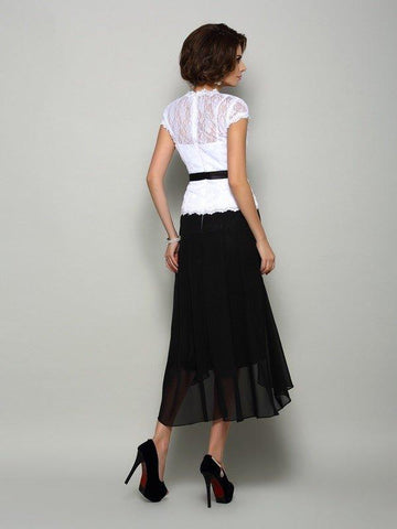 A-Linie/Princess-Linie V-Ausschnitt Schärpe/Band/Gürtel Ärmellos High Low Chiffon Kleider für die Brautmutter