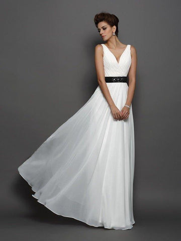 A-Linie/Princess-Linie V-Ausschnitt Schärpen/Bänder/Gürtel Ärmellos Lange Chiffon Brautkleider