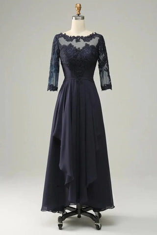 Asymmetrisches Kleid für die Brautmutter mit langen Ärmeln