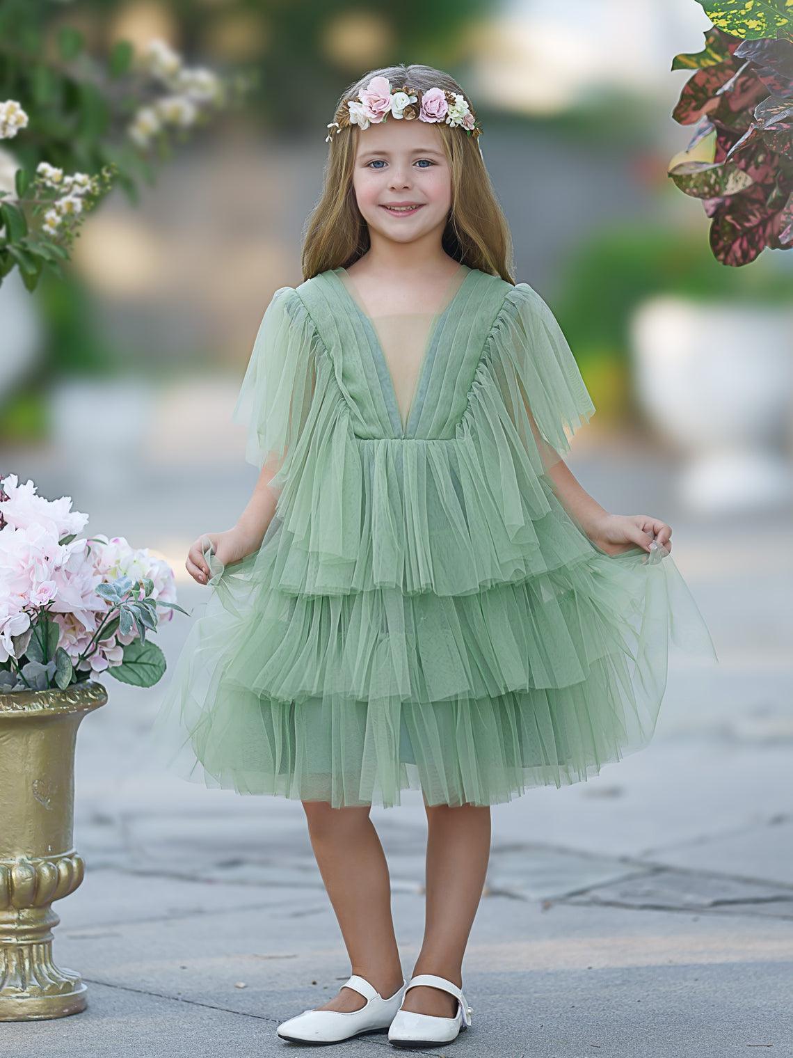 Enchanted Garden Fairy Elegant Tulle Green Flower Girl Dress - photo 4