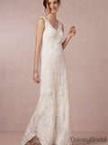 Vestidos de noiva compridos com decote em V, sem mangas e renda, estilo moderno. DB10092