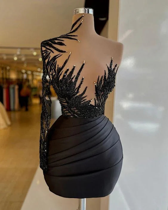Schwarzes kurzes Abendkleid Cocktailkleid Perlenbesetztes Abendkleid Formelle Homecoming-Kleider Y23
