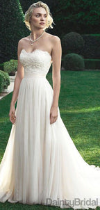 Elegant A-Line Sweetheart Tulle Open Back Long  Wedding Dresses With Train.DB10093