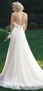 Elegant A-Line Sweetheart Tulle Open Back Long  Wedding Dresses With Train.DB10093