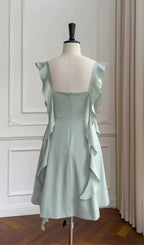 Modisches Grünes A-Line Homecoming-Kleid Satin Mini Abschlussballkleid Y7574