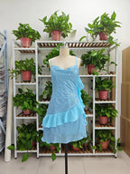 Hermoso Vestido de Cóctel y de Regreso a Casa con Tiras Azules, Lentejuelas, Chifón y Volantes Modelo Y8253