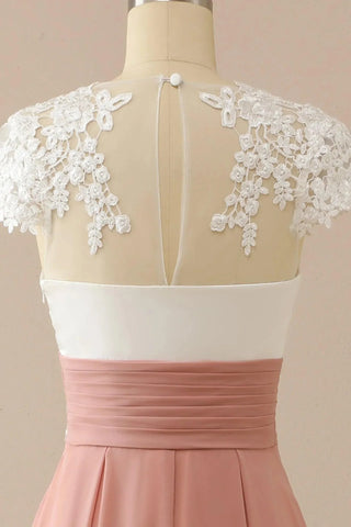 Kleid für die Brautmutter, V-Ausschnitt, Applikationen, kurze Ärmel