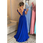 Vestido de noite comprido, sexy, com decote em V e renda, corte A, tamanho grande, para mãe da noiva 