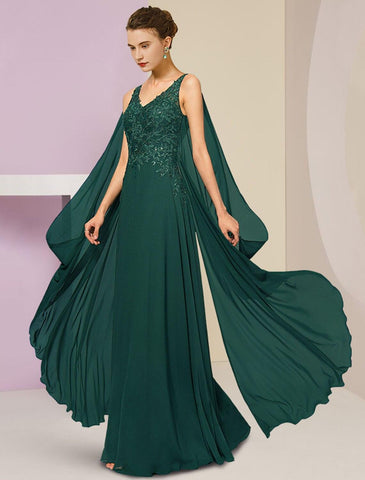 Etuikleid/Säulenkleid für die Brautmutter, Hochzeitsgast, Vintage, Party, V-Ausschnitt, bodenlang, Chiffon, Spitze, ärmellos, mit Falten, Pailletten