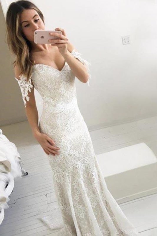 Erschwingliche Trägerlose Meerjungfrau Lange Elegante Hochzeitskleider