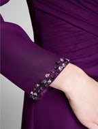 Vestido tubinho/coluna para mãe da noiva, vestido convertível, sem alças, comprido, chiffon, sem mangas, sem cristais, drapeado lateral