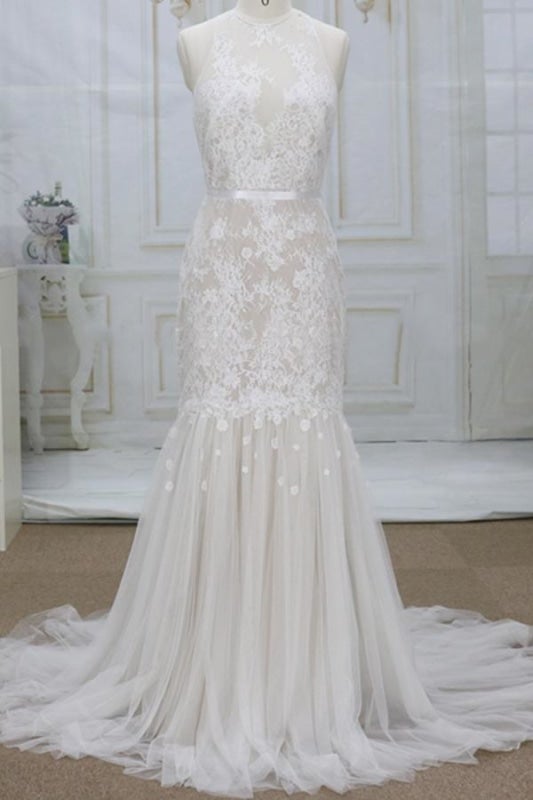 Faszinierende Applikationen Tüll Meerjungfrau elegante Hochzeitskleider