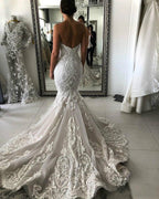 Faszinierendes langes Meerjungfrau-Sweetheart-Applikations-Spitzen-Brautkleid