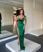 Red Sweetheart Long Satin Mermaid Evening Dress with Split