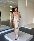 Red Sweetheart Long Satin Mermaid Evening Dress with Split