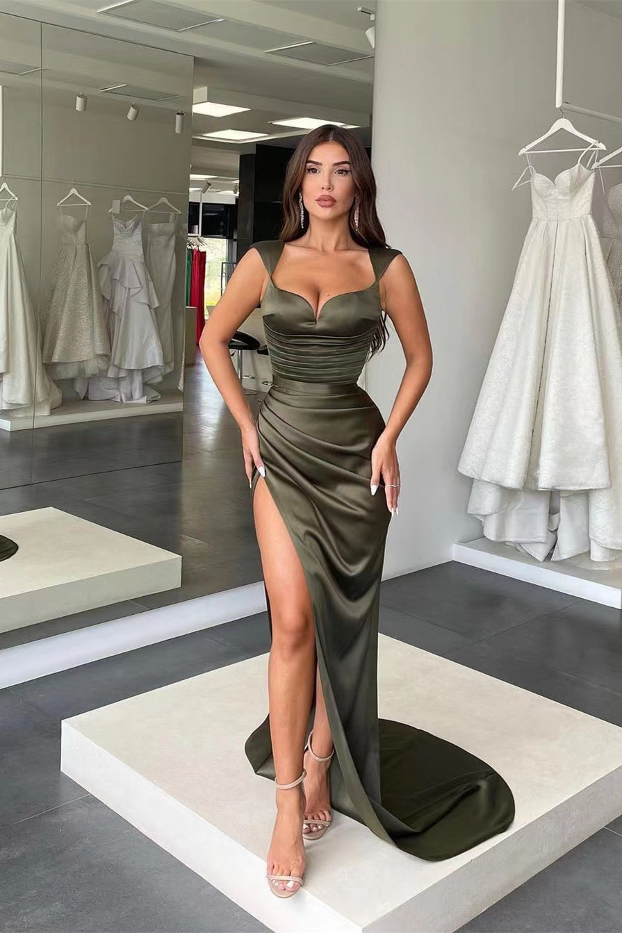 Red Sweetheart Long Satin Mermaid Evening Dress with Split