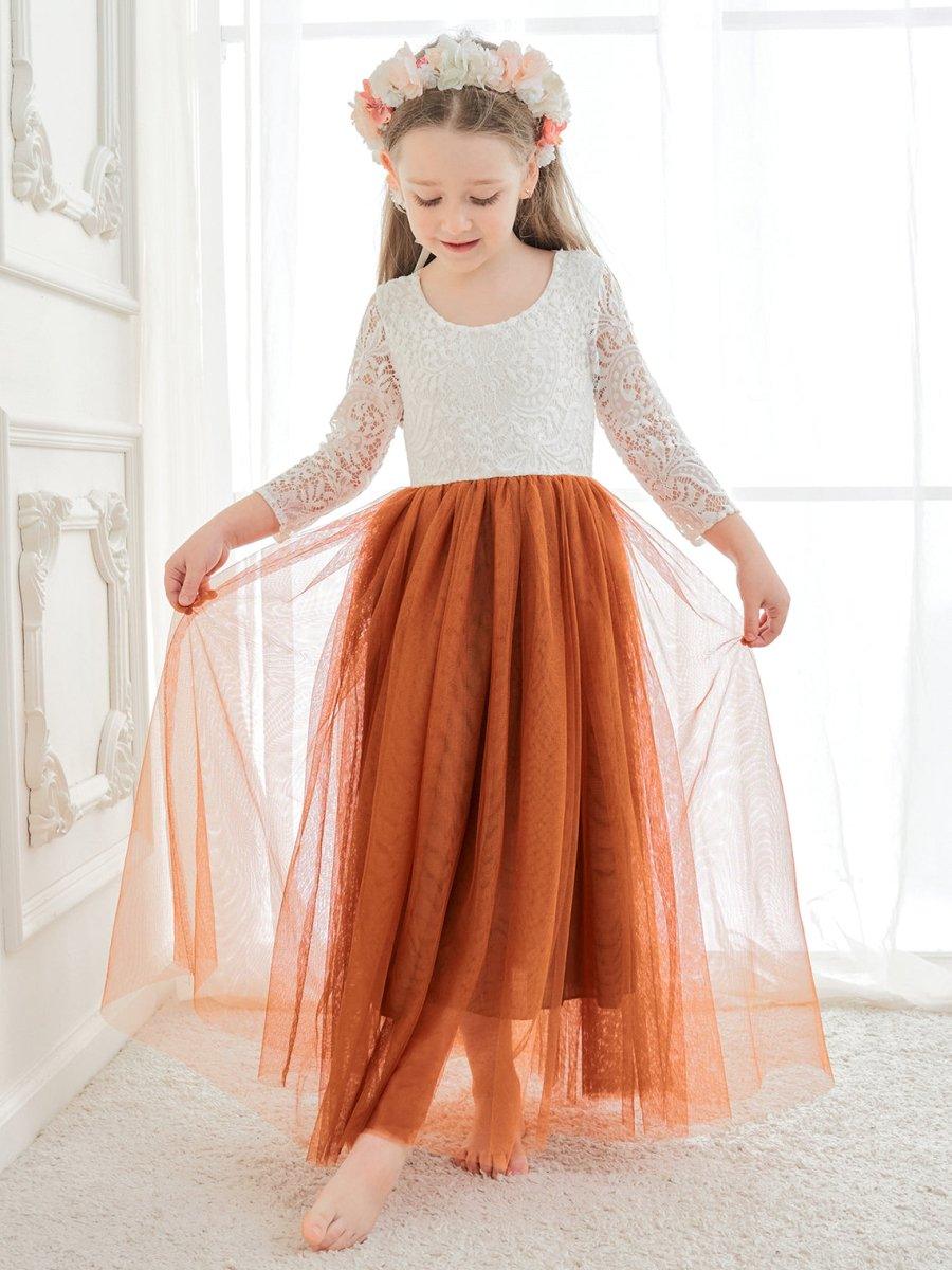 Angelic White Lace A-Line Long Sleeve Tulle Flower Girl Dress - view 4