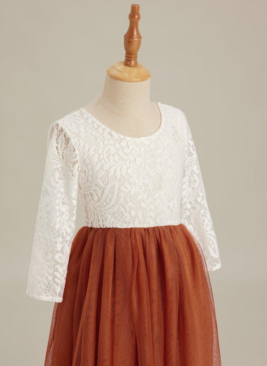 Angelic White Lace A-Line Long Sleeve Tulle Flower Girl Dress