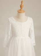 Angelic White Lace A-Line Long Sleeve Tulle Flower Girl Dress