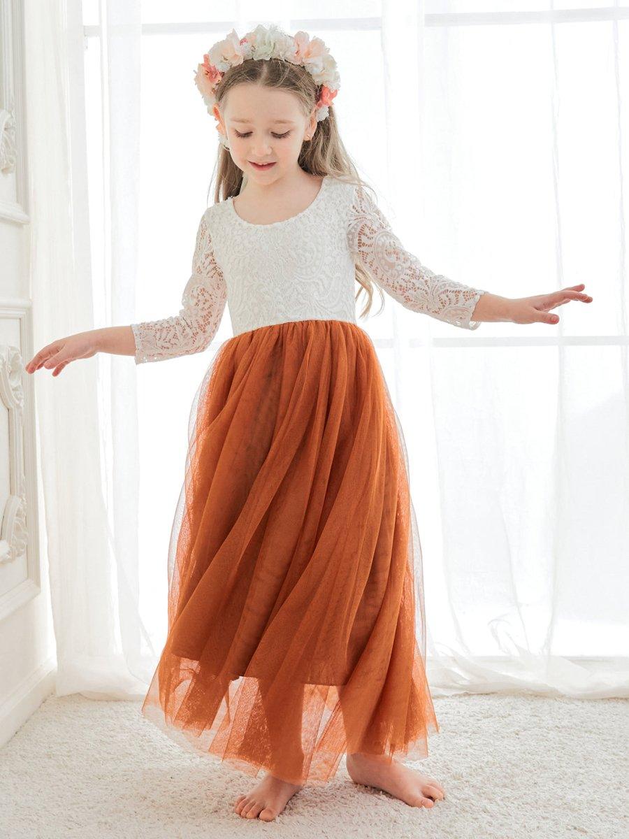 Angelic White Lace A-Line Long Sleeve Tulle Flower Girl Dress - view 5