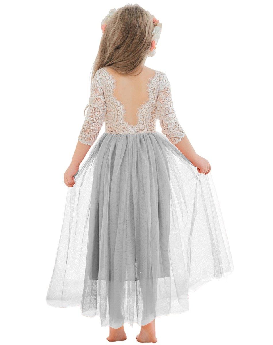 Angelic White Lace A-Line Long Sleeve Tulle Flower Girl Dress