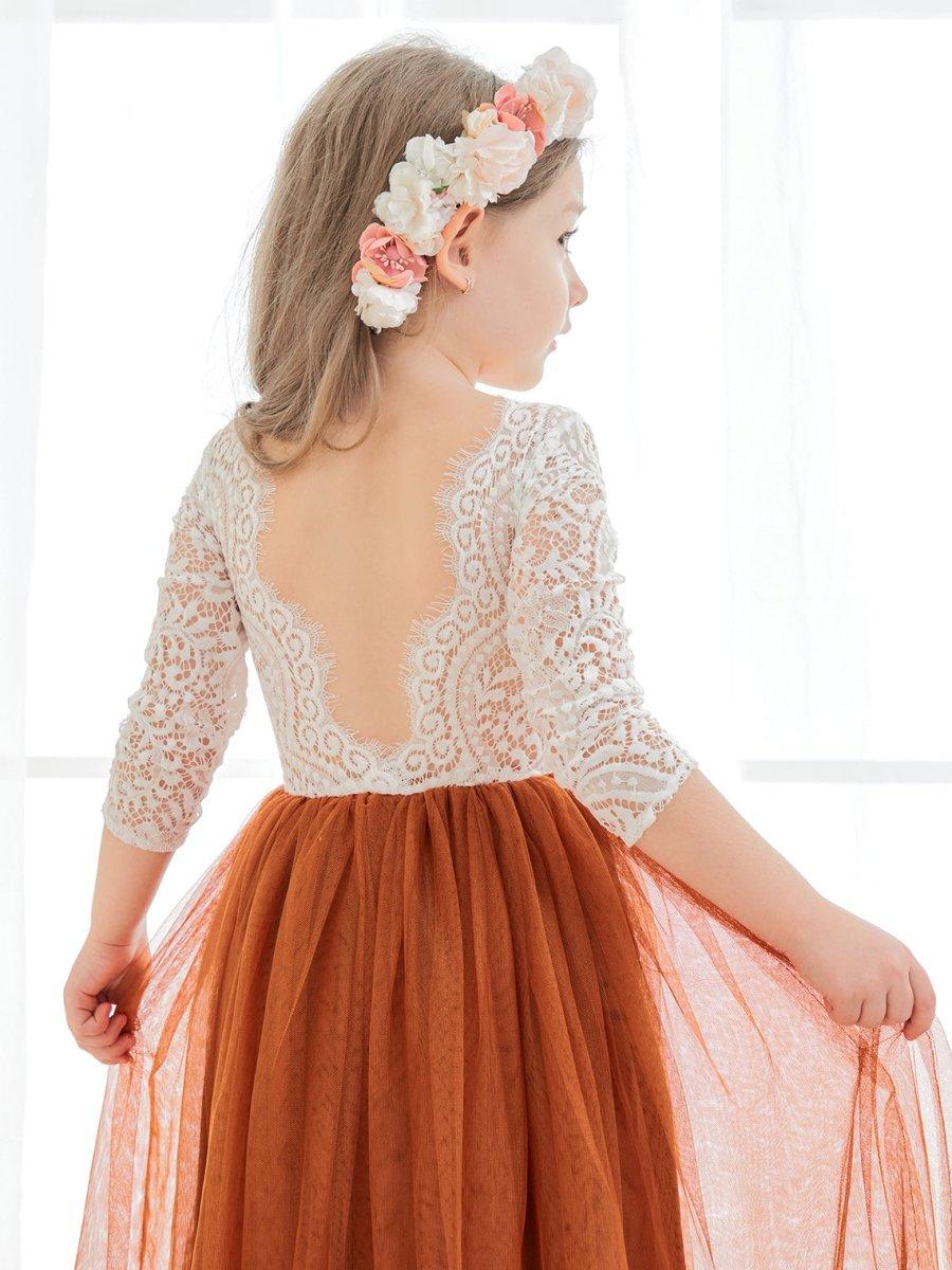 Angelic White Lace A-Line Long Sleeve Tulle Flower Girl Dress