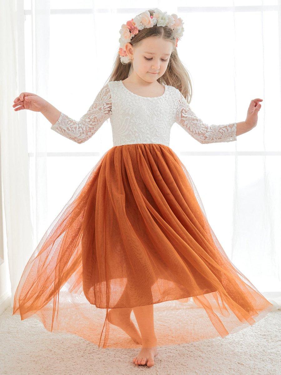 Angelic White Lace A-Line Long Sleeve Tulle Flower Girl Dress - view 1