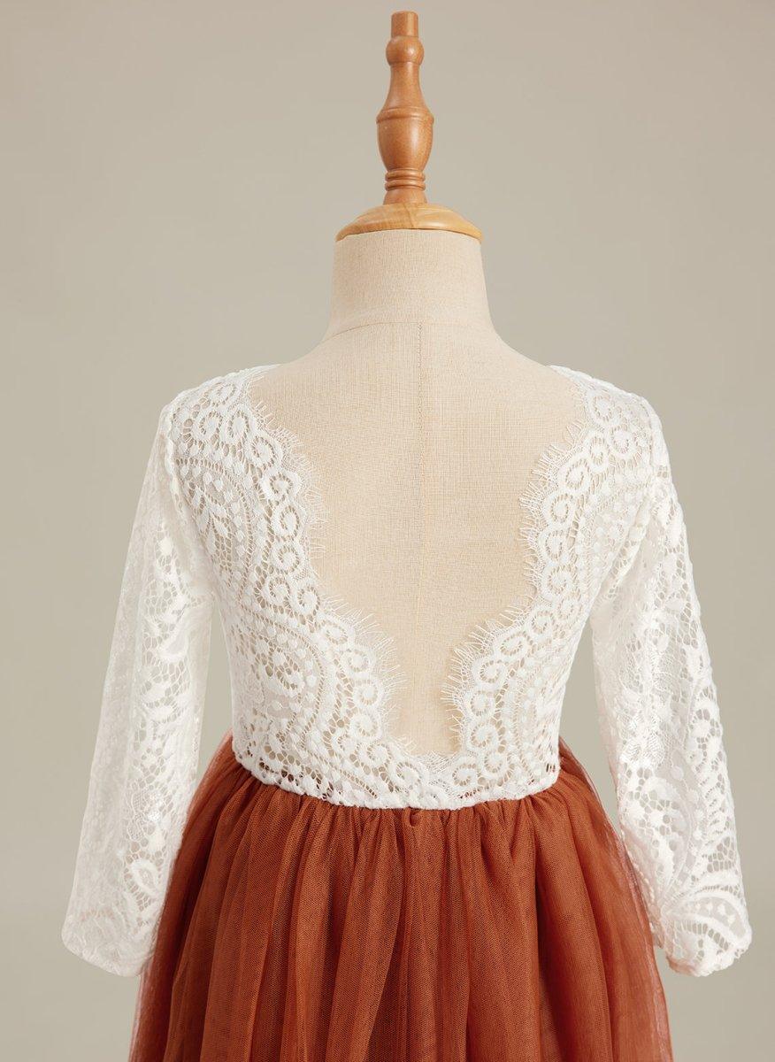 Angelic White Lace A-Line Long Sleeve Tulle Flower Girl Dress