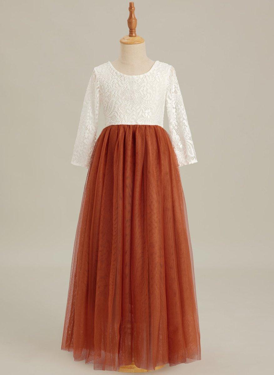 Angelic White Lace A-Line Long Sleeve Tulle Flower Girl Dress