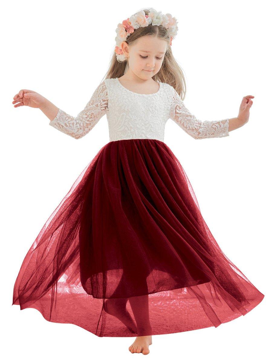 Angelic White Lace A-Line Long Sleeve Tulle Flower Girl Dress