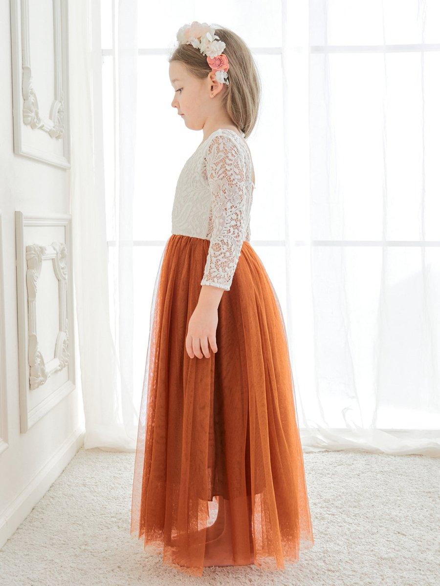 Angelic White Lace A-Line Long Sleeve Tulle Flower Girl Dress - view 6
