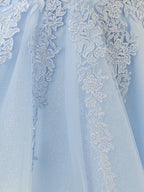 A-Line Spaghetti-Straps Sky Blue Lace Homecoming Dress With Appliques