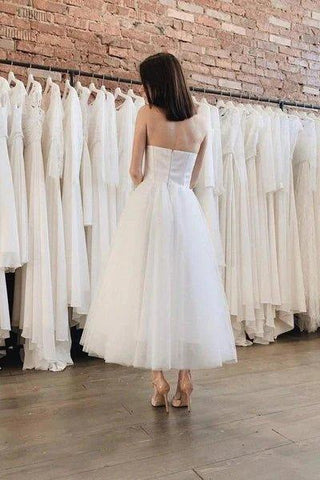 Knöchellange trägerlose Brautkleider aus Tüll und Satin