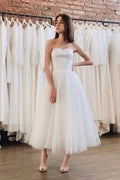 Abiti da Sposa in Tulle e Raso Senza Spalline a Lunghezza Caviglia