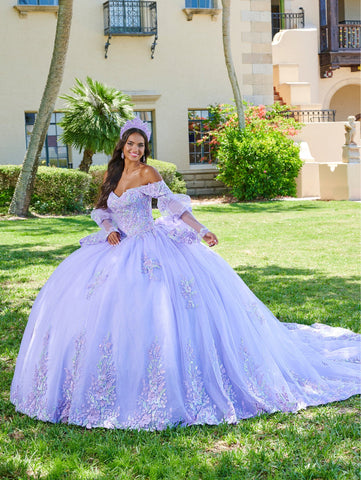 Quinceanera-Kleid mit Glockenärmeln und Applikation von House of Wu 26078