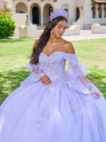 Quinceanera-Kleid mit Glockenärmeln und Applikation von House of Wu 26078