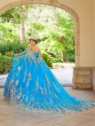Quinceanera-Kleid mit Cape-Applikation von House of Wu 26083